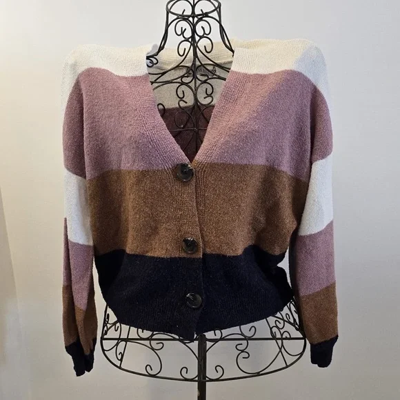 Pink Rose Multicolor Button-Up Cardigan - Picture 1 of 3